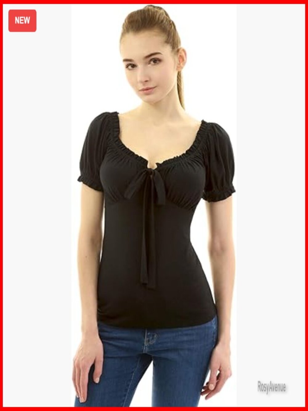 Raglan Puff Sleeve V-Neck Blouse Soft Rayon Blend